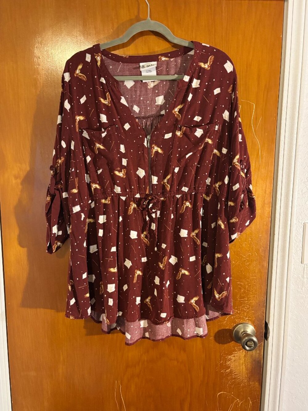 Harry Potter Wizarding World Owl Post Zipper Top Tunic Burgundy Size 2 / 2X Alt